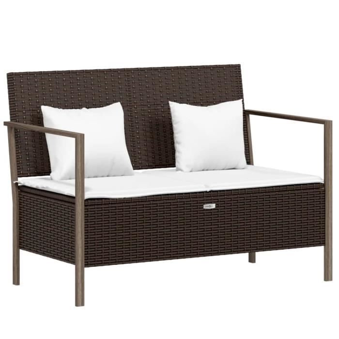 VidaXL Banc de jardin à 2 places avec coussins Marron Résine tressée 364113