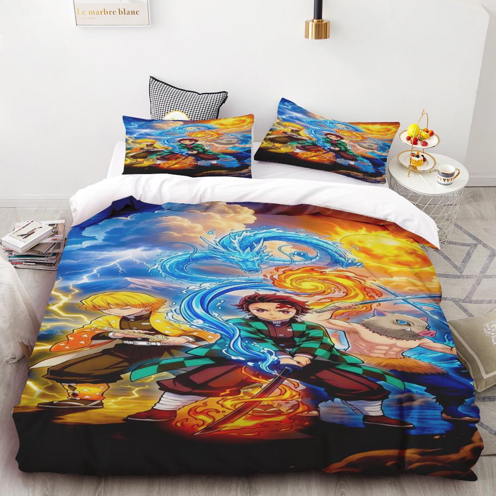 Duvet Cover Kamado Nezuko Demon Slayer Bedding Set Set Bedspread Pillowcase King Queen Full Single Size Bed Linen Kids Teen Gift