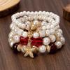 4pcs/set Ethnic Style Simulated Pearl Bracelets Adjustable Multilayer Hand Chain  For Women