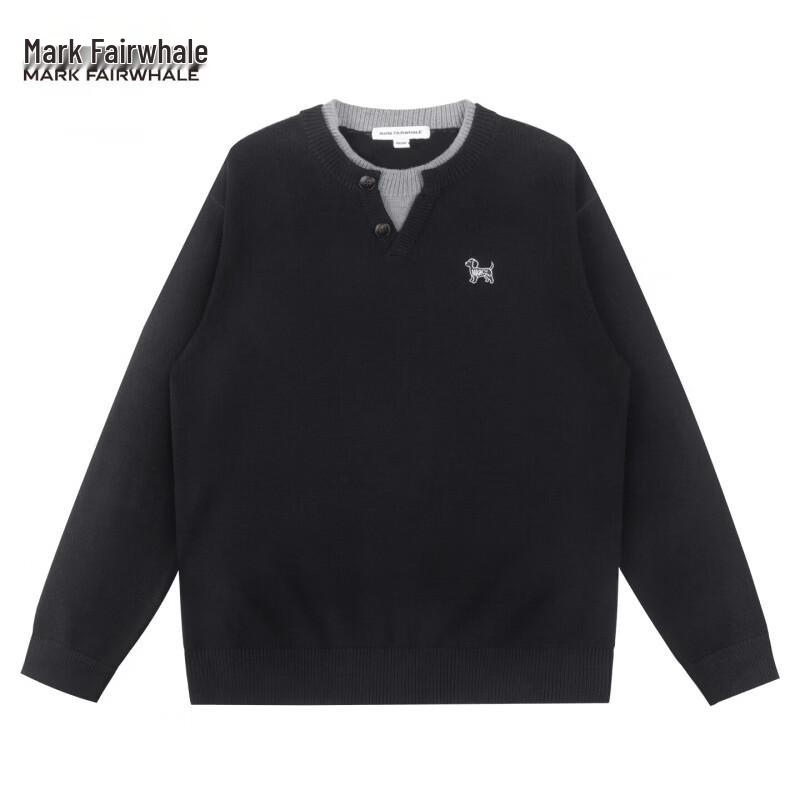 Mark Fairwhale Men's Faux Two-Piece Henley Neck Knitted Sweater