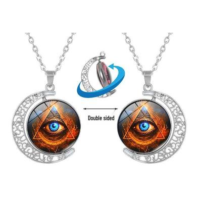 Altägyptisches Auge des Horus Drehbarer Mond Anhänger Halskette - Damenmode Retro Pulloverkette Schmuck