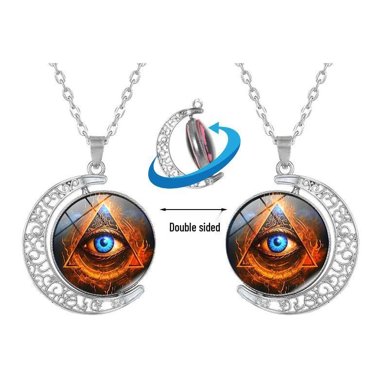Ancient Egyptian Eye of Horus Rotating Moon Pendant Necklace - Women's Fashion Retro Sweater Chain Jewelry