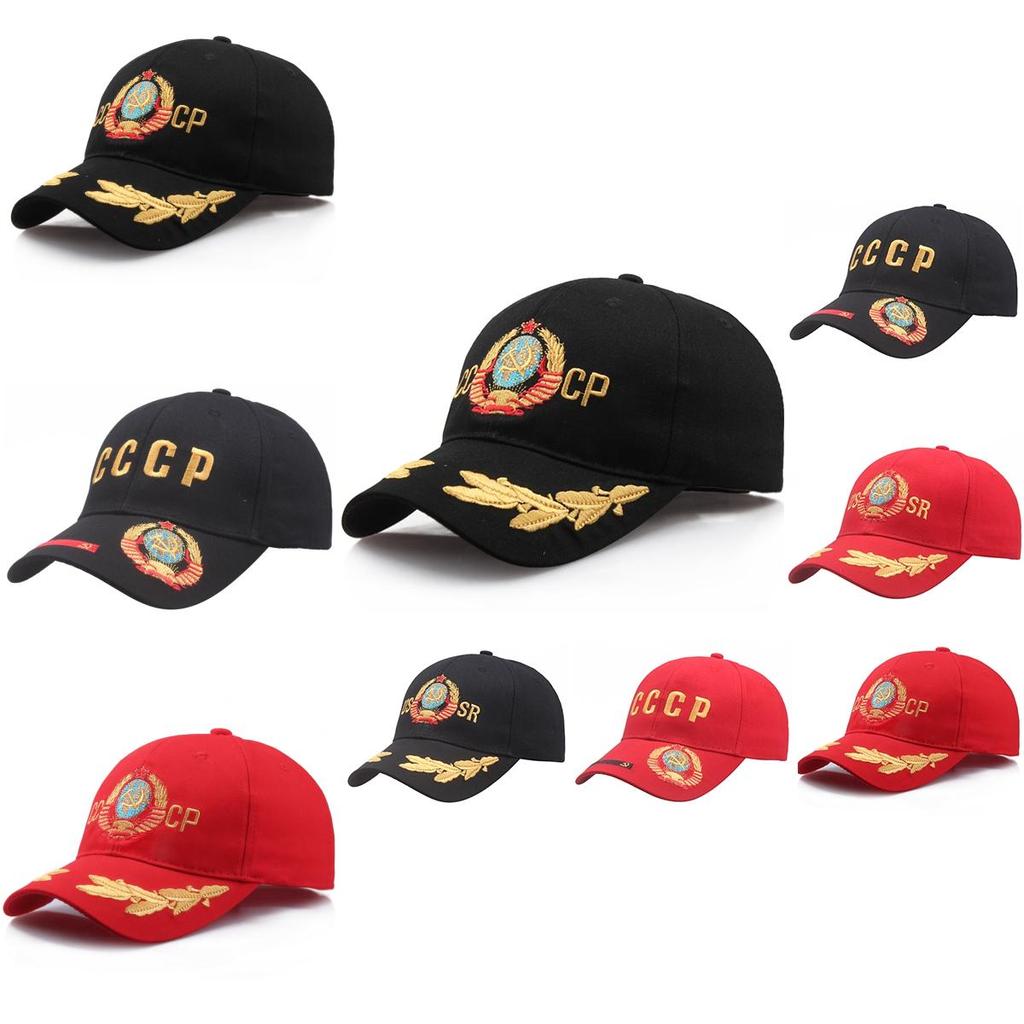 Cccp Ussr Russian Cap Adjustable Baseball Hat For Men And Women Black And Red Embroidered Couplecap