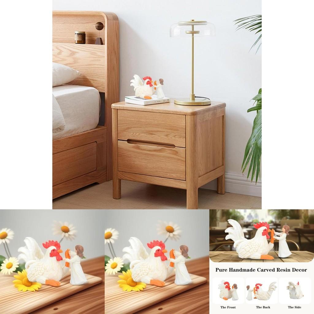 White Rooster Stunning And Girl Resin Figurine For Rustic Charm In Home Decor