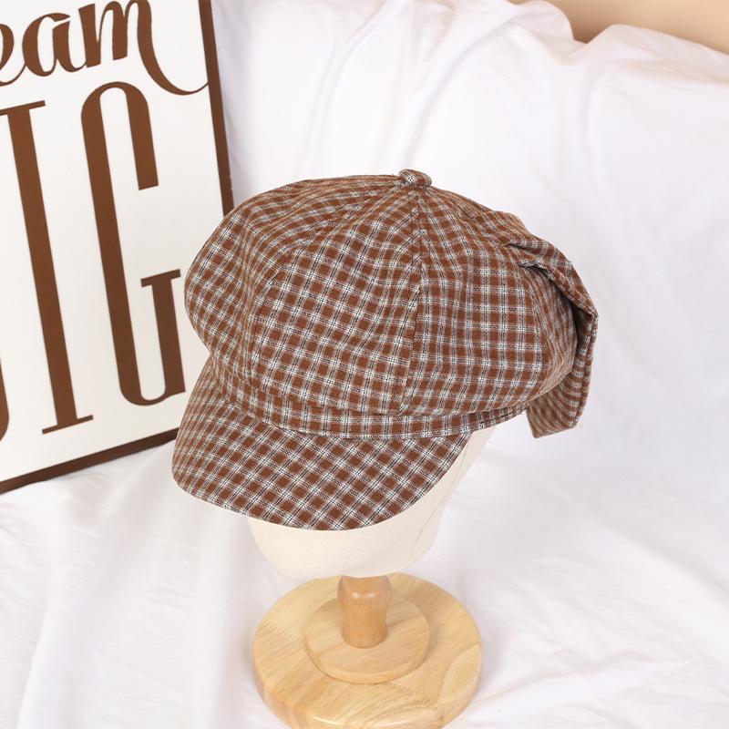 Sweet and cute long-eared rabbit beret children's retro plaid octagonal hat spring and summer versatile painter newsboy hat