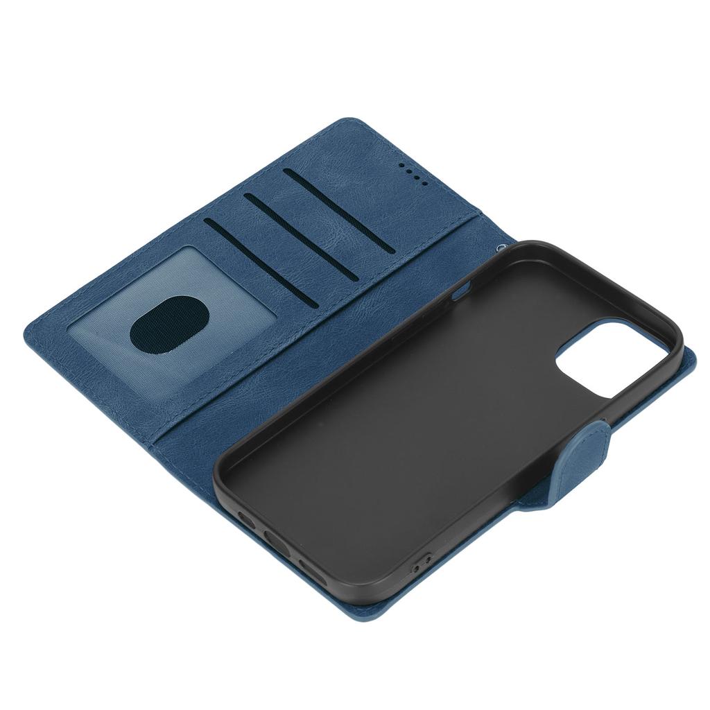 Classic PU Leather Wallet Card Flip Case Magnetic Buckle Phone Cover Shell for Iphone 13Blue