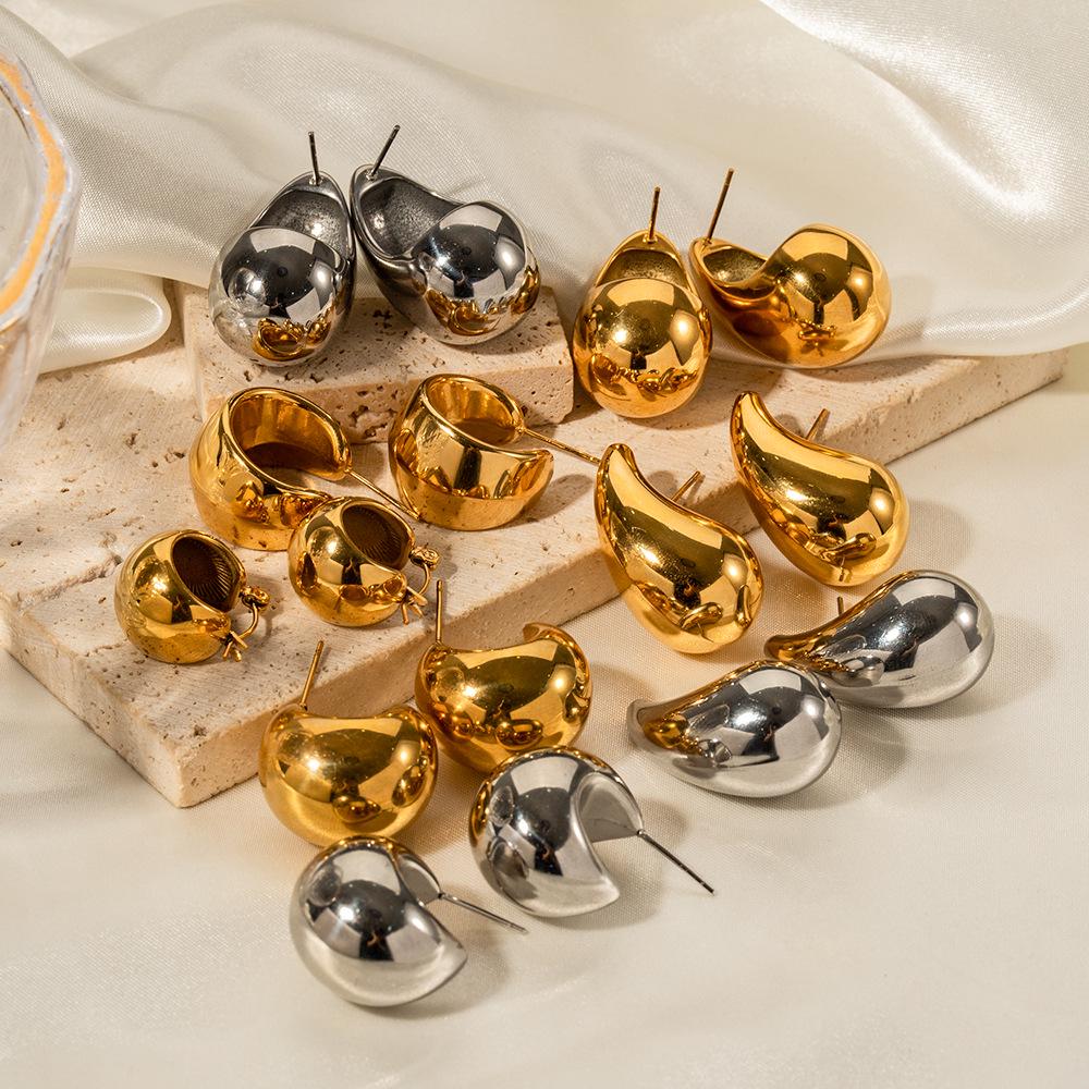 

18K Gold Teardrop Titanium Steel Earrings for Women - European & American Style