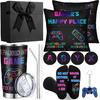 Pickmesh 12 Pcs Gamer Gifts Valentine Gaming Gifts for Men Video Box Include Pillow Cover Tumbler Socks Coaster Keychain for Father Video Lover