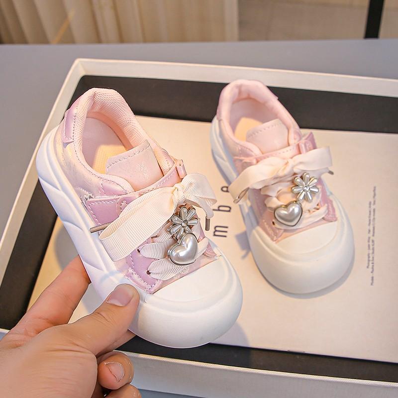 Kids Pink Heart Charm Decor Casual Thick Sole Sneakers 26 розовый