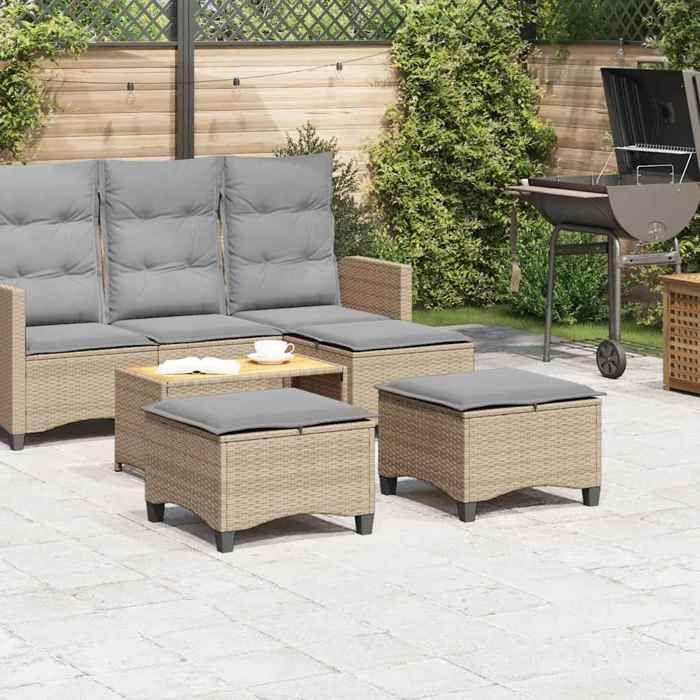 VidaXL Tabourets jardin coussins 2 pcs beige 55x55x36cm résine tressée, siège de jardin, sièges d'extérieur, tabouret cube, 4108249
