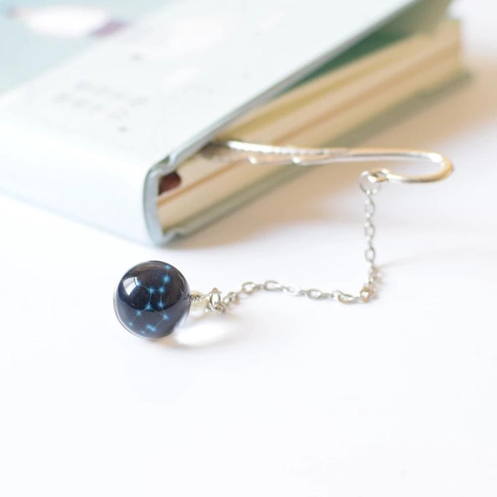 School Supply Reading Metal Book mark Creative Feather Bookmark Bookmark 12 Constellation Bookmark Pendant Noctilucent Bookmark