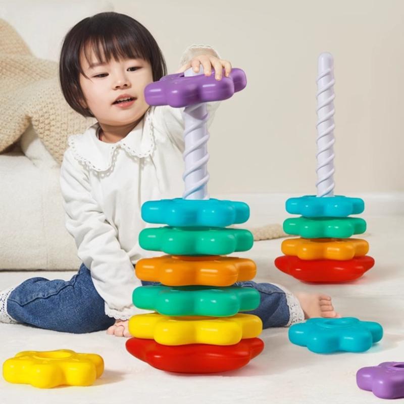 Baby Rotating Rainbow Tower Montessori Baby Stacking Puzzle Toys Safety Early Educational Toy Safety Colored Children's Toys