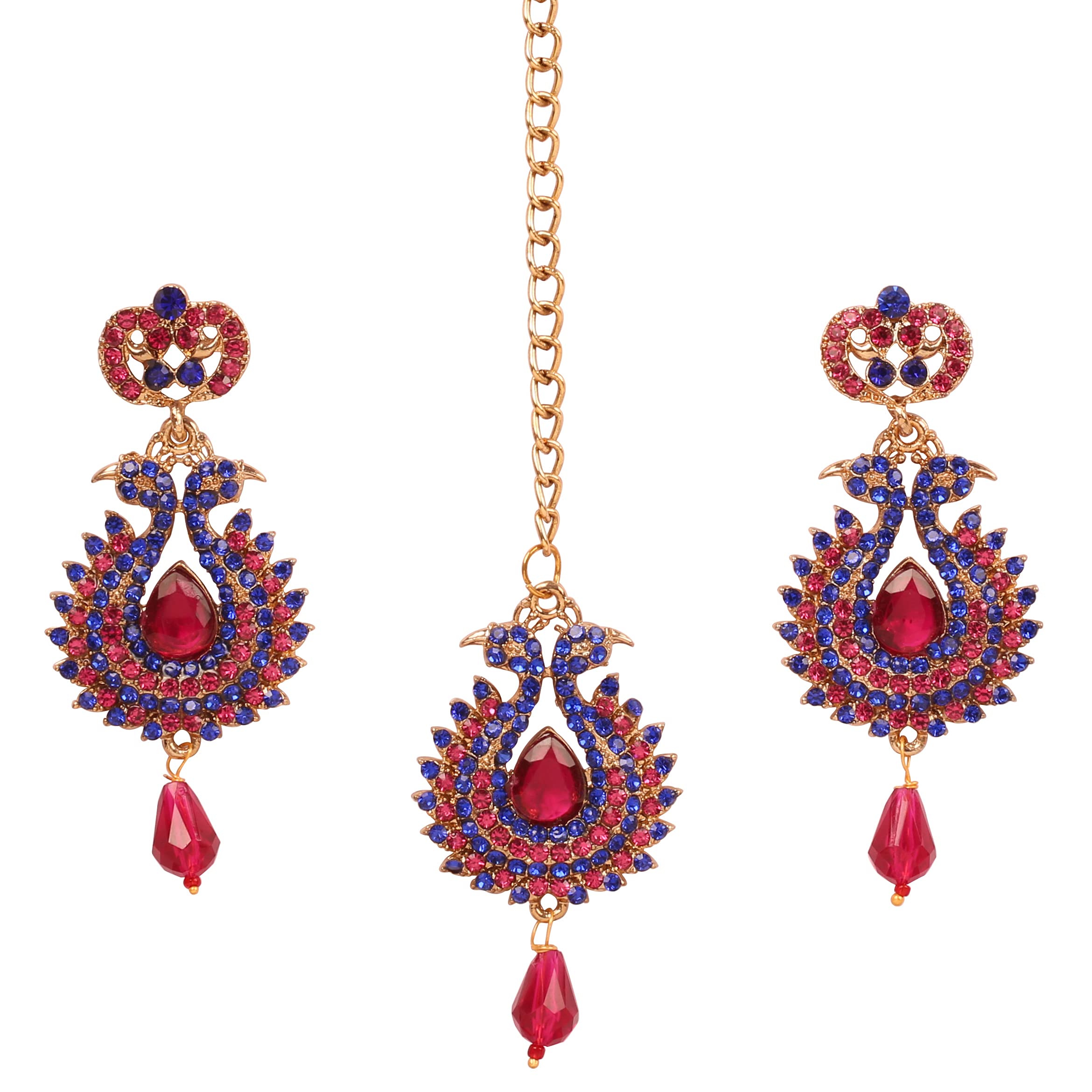 

Touchstone Indian Bollywood Stylish Contemporary Designer Jewelry Wedding Earrings Mangtika Head Accessories Combo Gold or Silver Tone for No