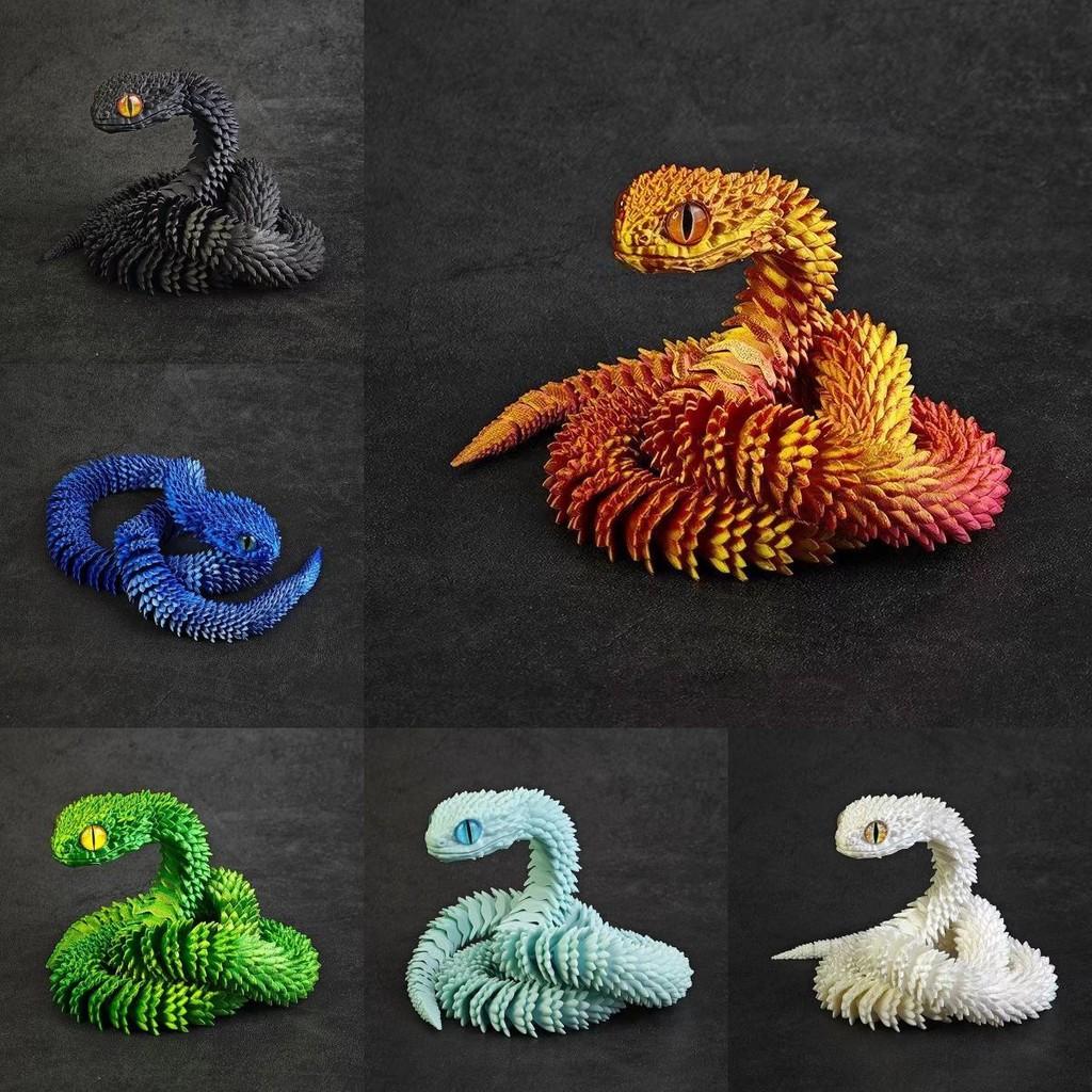 Stunning 3d Printed Snake Figurine With Articulated Joints And Lifelike Eyes For Unique Decor