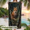 Fox Flowers Poster Theme Quick Dry Beach Towel Custom Name Text Print Large Sand Resistant Towel Beach Vacation