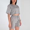2025 Women's Spring/Summer Solid Color Casual Crop Top & Drawstring Shorts Set