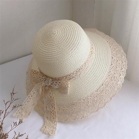Hollow edge lace bow fashion seaside vacation bucket hat women outdoor sun protection straw hat sun hat summer