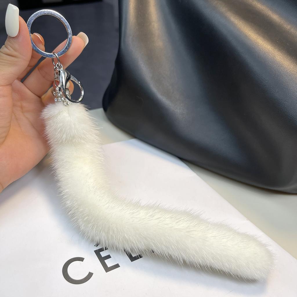 Класичний Брелок з Хвоста Норки Натуральне Хутро Жіноча Сумка Підвіска Дрібнички Ключі від Машини Металеві Кільця Ювелірні Прикраси Висококласний Подарунок на День Народження