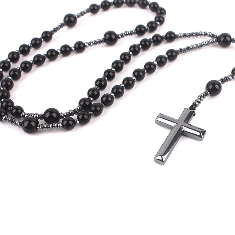Antique Religious Catholic Necklace Prayer Beads Rosary Necklace Catholic for Cross Religious Holy Soil Prayer String