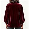 Women's Velvet Pullover Top with V-Neck and Ruffle