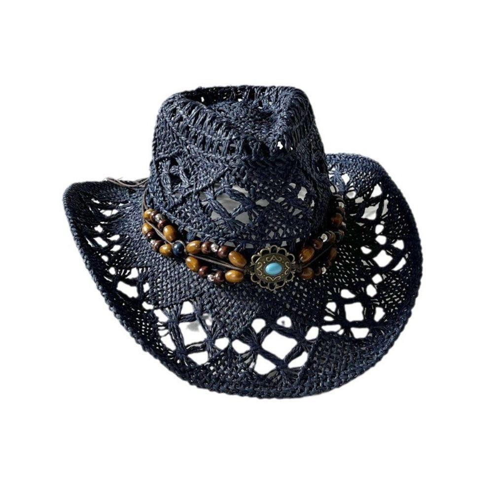 Straw Weave Sombrero Hat Hollow Out Western Cowboy Hats Bohemian Straw Hat  for Outdoor Holiday