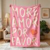 [2D FLAT PRINTING] 1pc Pink More Amor Por Favor Letter Print Theme Fleece Blanket - Large Size, Soft, Lightweight, And Warm, Suitable for All Seasons 