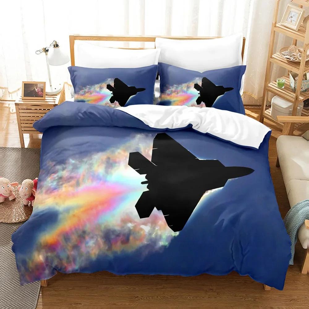 Fighter Double Bed Quilt Cover Set, Microfiber Duvet Cover, Children'S Printing Aircraft Fashion Three-Piece Set