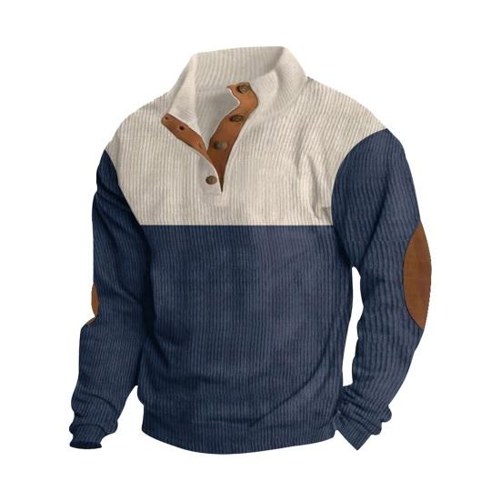 Høst Vår Herre Genser Knappet stativ krage Colorblock Skjæring Langermet Pullover Sport Uformell Daglig topp