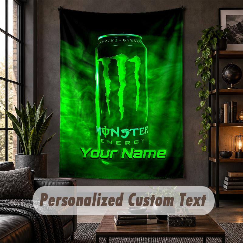 Personalized Wall Tapestry,Monster Energy Custom Text, Soft Fabric Wall Art For Indoor Decoration