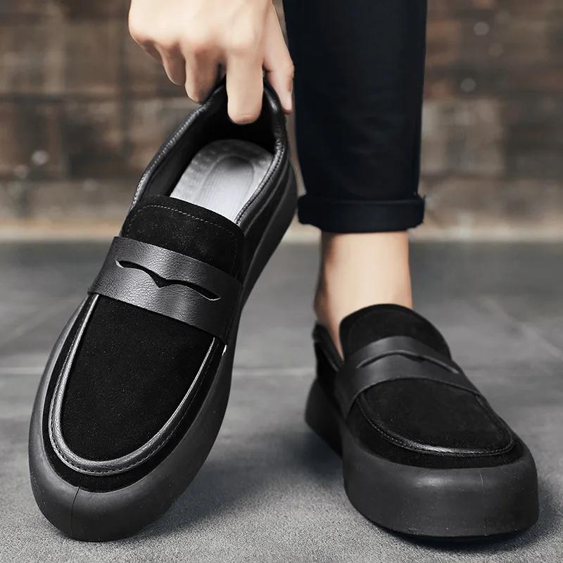 Fashion Outdoor Casual Leather Walking Vulcanize Shoes for Men Retro Sneakers Man Non-slip Soft Bottom Work Loafers Flat Bottom Footwear