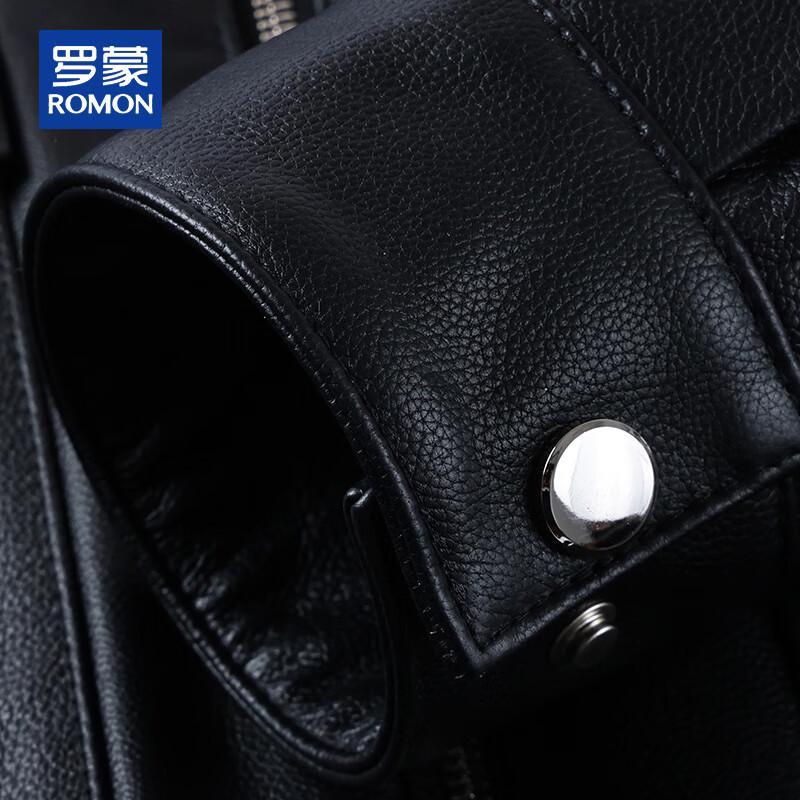 ROMON Men's Genuine Leather Business Casual Biker Jacket