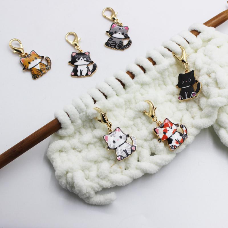 6PCs/Set Multicolor Cartoon Cute Cat Locking Knitting Stitch Markers Matel Crochet Latch DIY Removable Knitting Tool Accessories