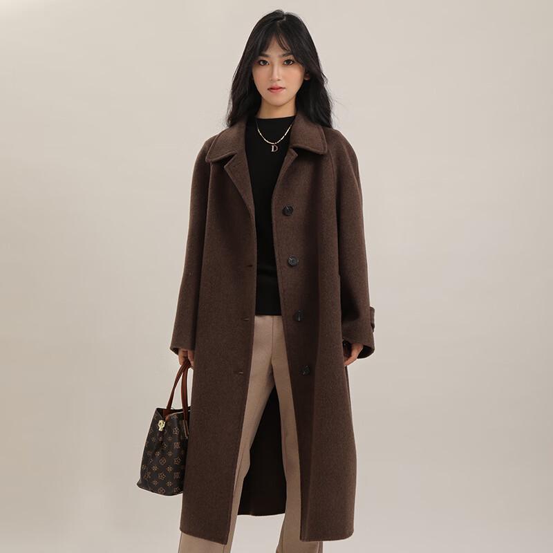 Fengxun Women's Elegant Wool Blend Mid-length Coat
