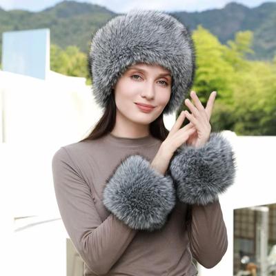Women's Winter Faux Fur Bucket Hat - Silver Blue Fox Plush