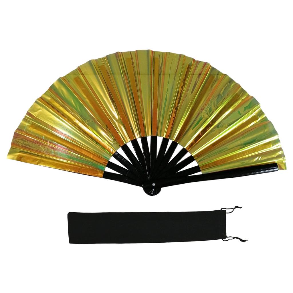 Large Shimmering Colorful Folding Hand Fan for Line Dance Martial Art Taichi Handheld Fan with Reflective Design Gift