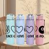 1PC Peace Love Pool Hand Symbol 750ml Color Plastic Sports Water Bottle Leakproof Flip Straw Lid Suitable for Sports Office Home Use