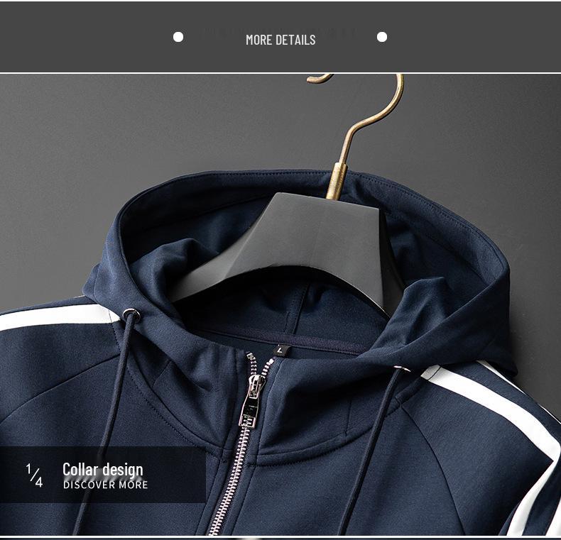 Men's High-End Casual Hooded Sweatshirt - Autumn/Winter Color Block Zipper Jacket with Embroidery