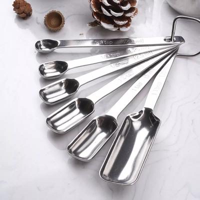 6 Pezzi Cucchiaini Misurini in Acciaio Inox con Scala Utensile da Cucina Testa Rettangolare Cucchiaio per Cucinare e Cuocere Portatile Latte in Polvere