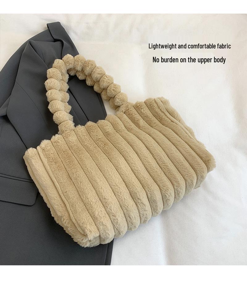 Women's High-End Plush Handbag - Large Capacity, Versatile Commuter Shoulder Bag for Autumn and Winter