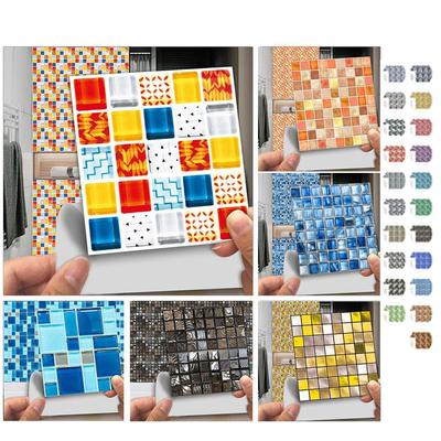 10 יחידות 10 X10 ס"מ DIY פסיפס שיש מדבקות קיר חיקוי לבנים קישוט חדר שינה עמיד למים עמיד למים אריחים דביקים טפט מטבח ארון עיצוב