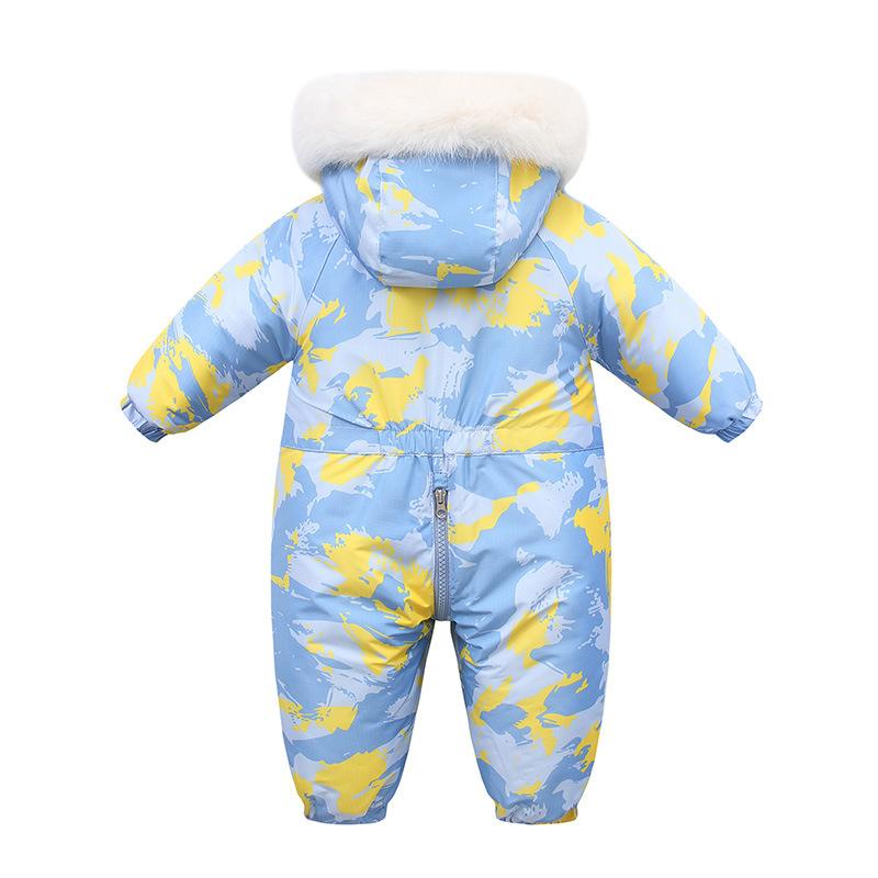 Winter Kid's Hooded Lightweight Baby Girls Boys Snowsuit Ski Fur Lining Jumpsuit Children's Outwear