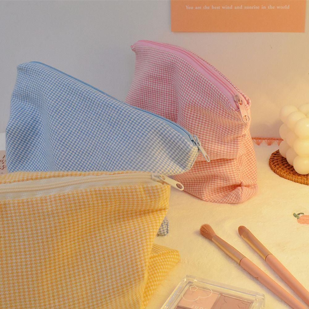 Portable Large Capacity Cosmetic Bag Cotton Plaid Cosmetic Storage Bag Coin Purse