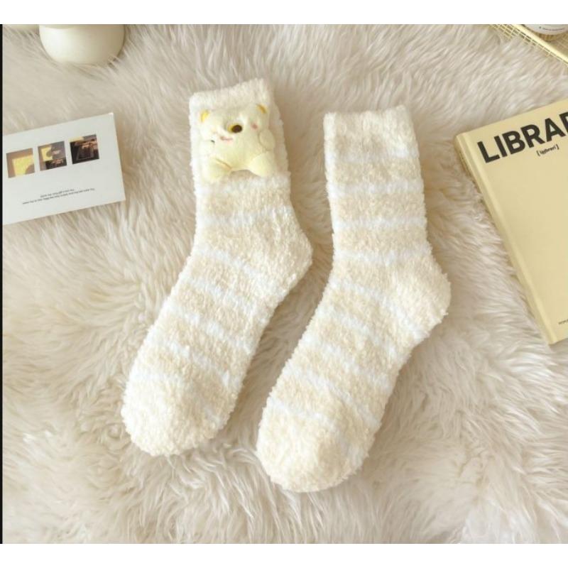 New coral fleece socks women's medium tube socks autumn and winter thickened sleep socks doll decorative warm home floor socks