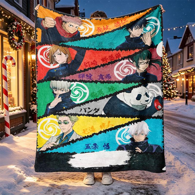 Jujutsu Kaisen Muster Decke für Heimdekoration, Bett, Sofa, Autoreise, Camping, Geeignet für alle Jahreszeiten, Geburtstags-Weihnachtsgeschenk