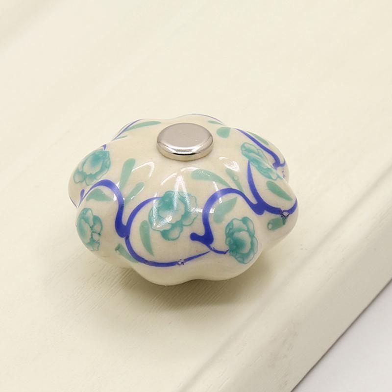 Retro European Style Cabinet Handle Wardrobe Ceramic Drawer Knobs Door Handle Circular Cupboard Pulls Floral Furniture Hardware