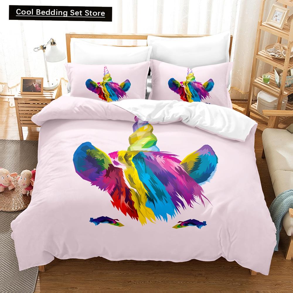 Kids Unicorn Eyelash Pink Princess Duvet Cover King Queen Bedding Set Fairy Magic Animal Closed Eye 2/3pcs Polyester Quilt Cover