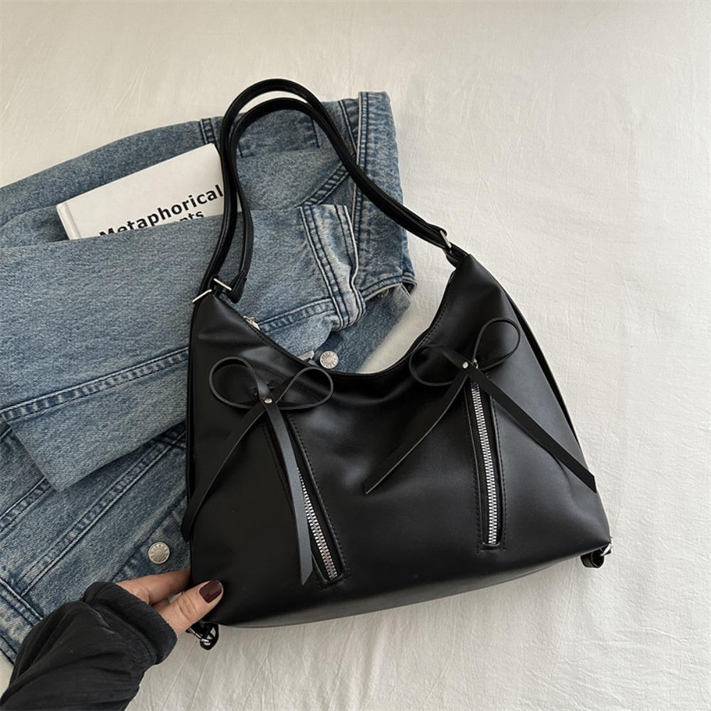 PU Leather Bow Tote Bag Zipper Bow Crossbody Bag Sweet Bowknot Shoulder Bag  Streetwear