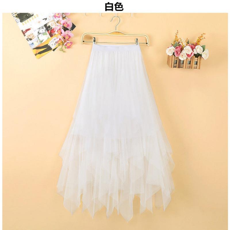 Irregular Mesh Skirt for Female Students Korean Style Pleated Skirt Mid-length Gauze Skirt
