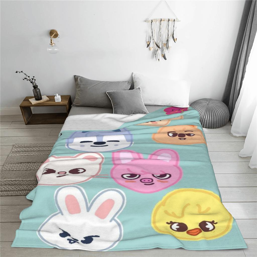 Kpop Idol Cartoon Print Flannel Throw Blanket Soft Cozy Warm for Couch Bed Office Camping All Season Gift Idea