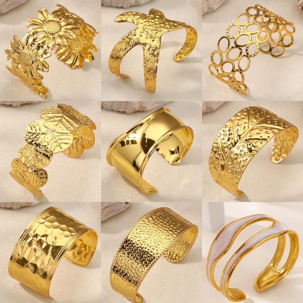 Retro exaggerated sunflower wide version open bracelet personality simple temperament punk jewelry